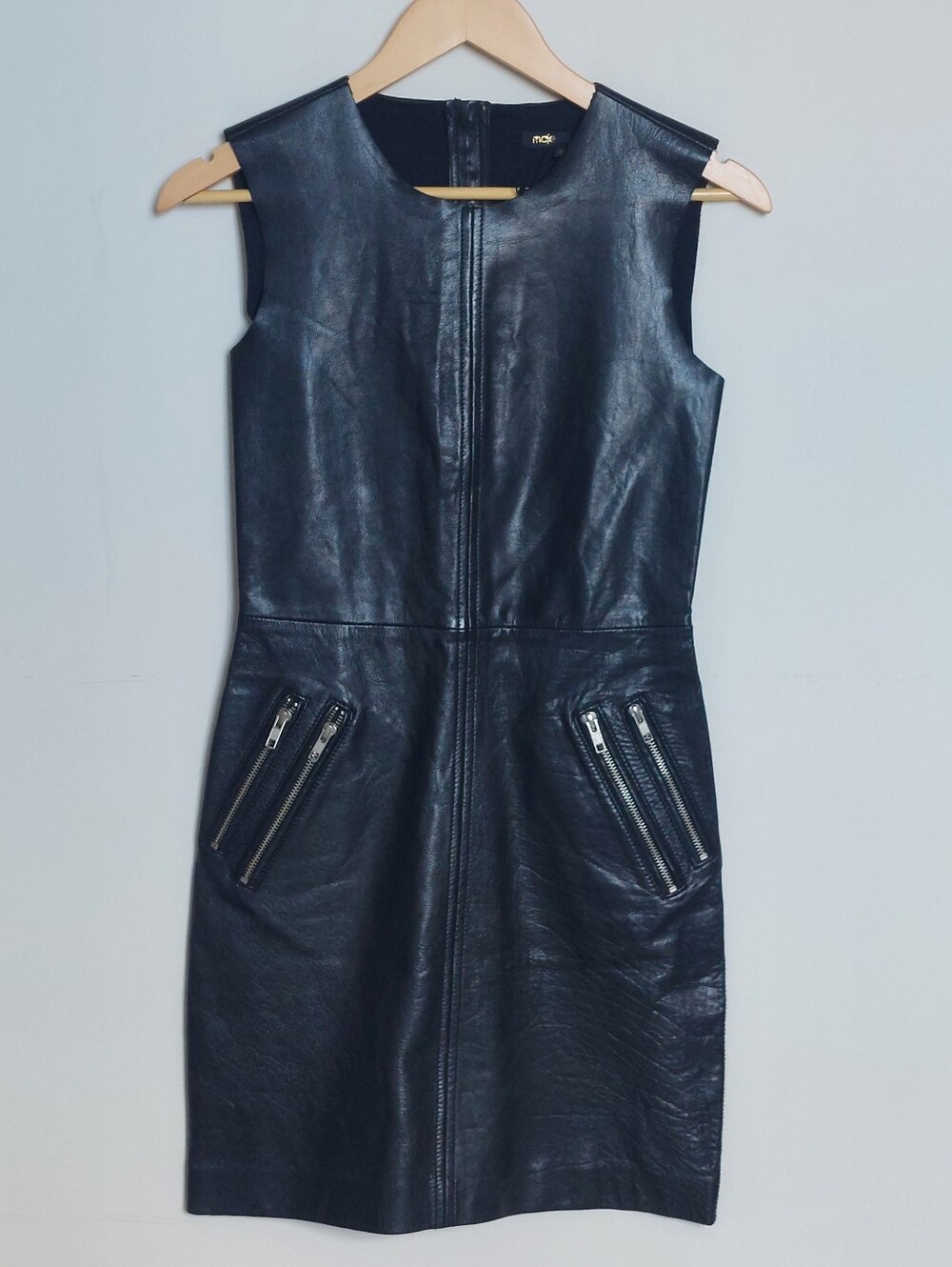Maje Heradius Black Buffalo Leather Moto Mini Dress FR 36 / US 4